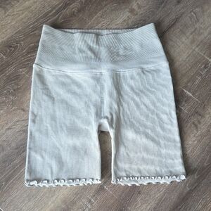 Spiritual Gangster Amara Ribbed Knit Seamless Cream Bike Shorts Ribbed Texture